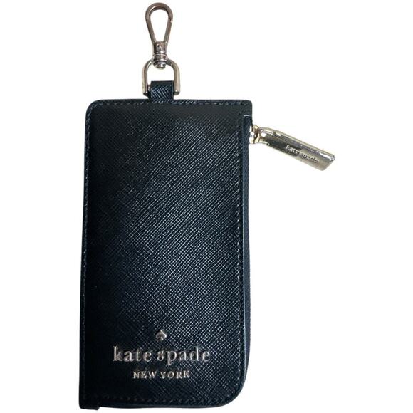 Kate Spade Black Leather Card Case Wallet With Coin Zip Pocket 3" X 5" - Picture 1 of 4